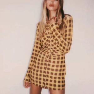 With Jean Andy Mini Dress in Cher Plaid Checkered Marigold Mocha